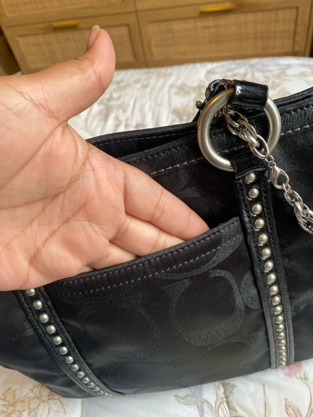 Coach Black Signature Studded Tote - Picture 4 of 8